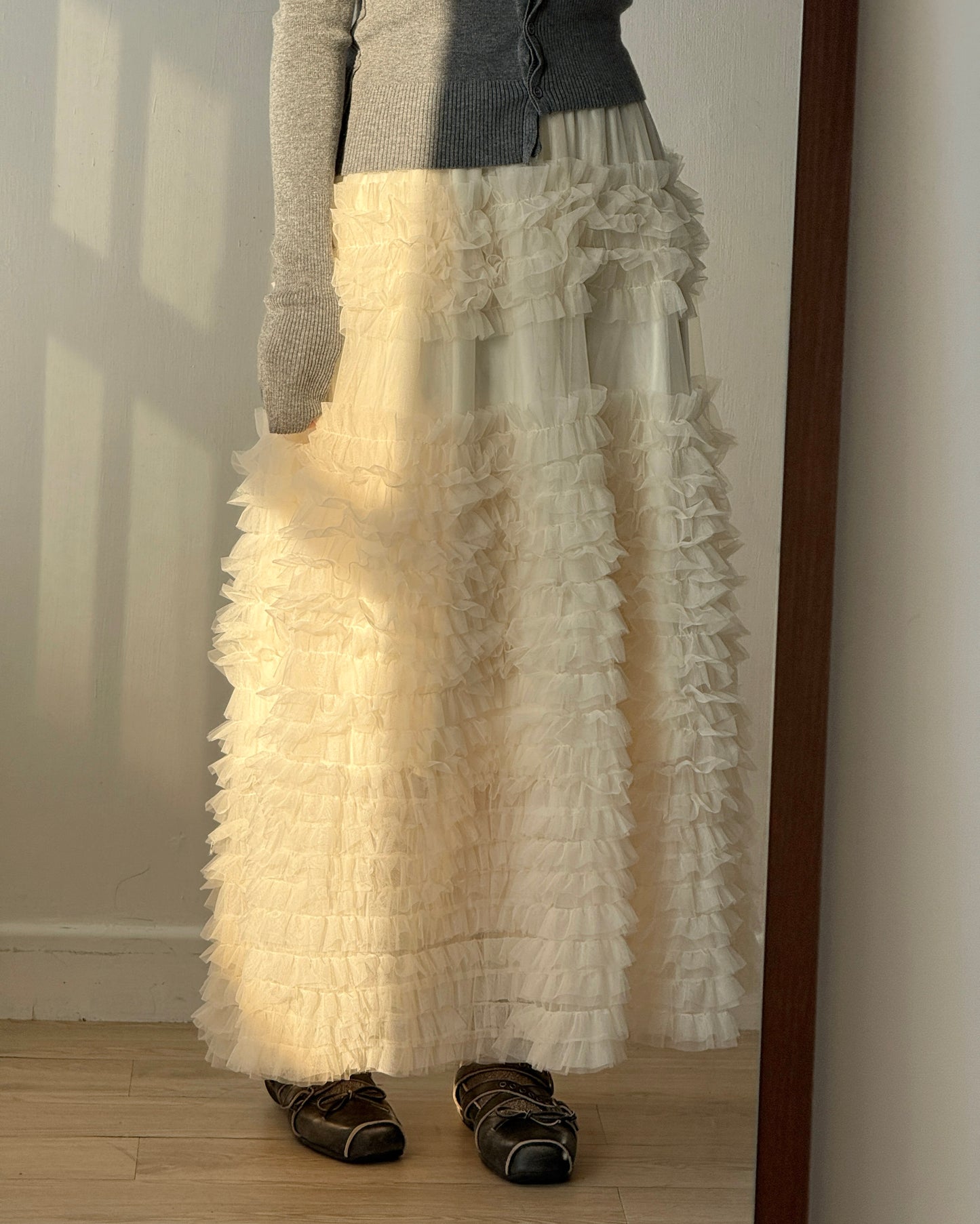 SK213 Ruffle Cancan Skirt - Ivory | Gray