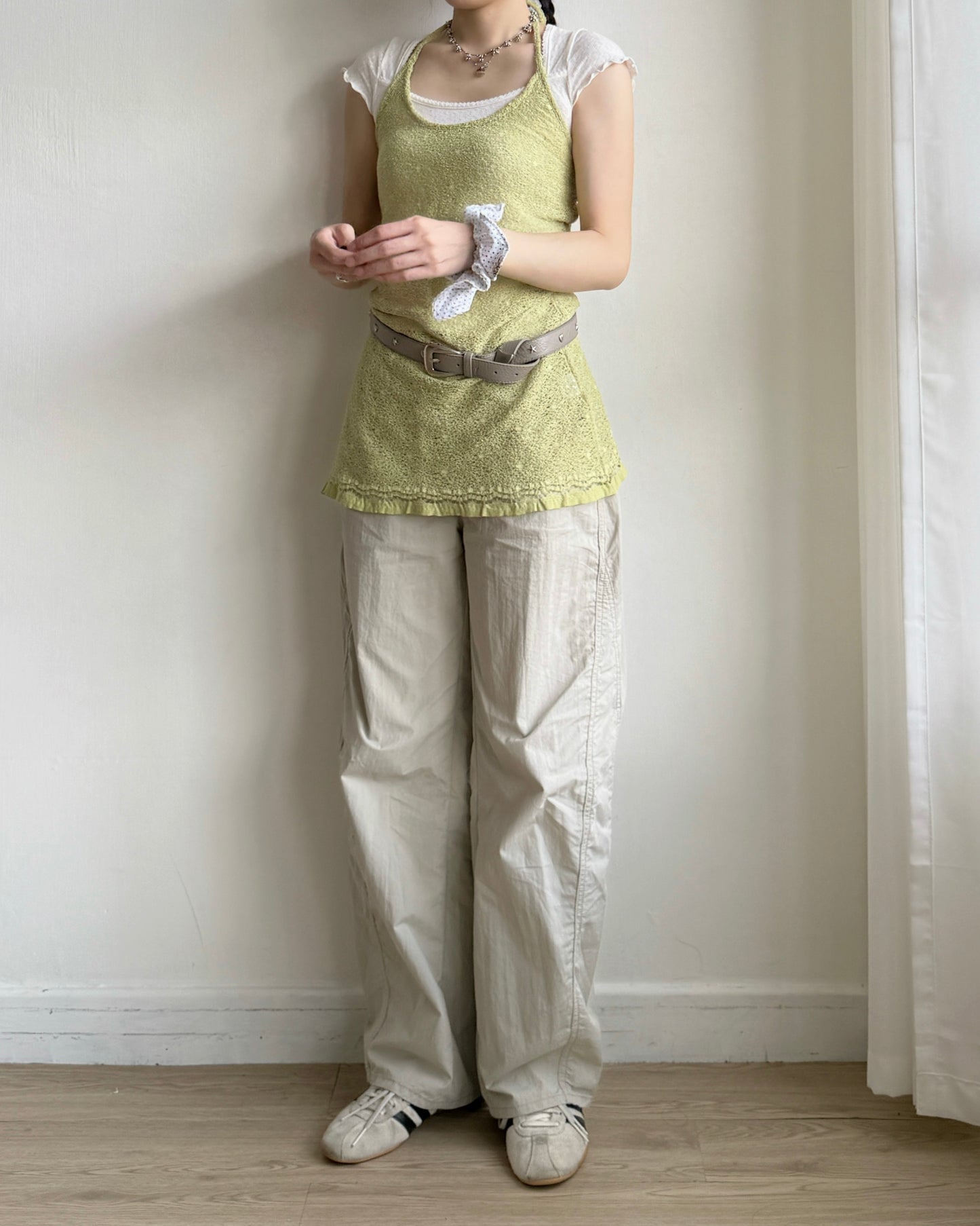 PT085 Cut-out Curved Pants - Beige | Ivory | Charcoal