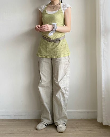 PT085 Cut-out Curved Pants - Beige | Ivory | Charcoal