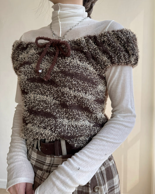 TP560 泡泡褶皺針織衫 - Brown | Black