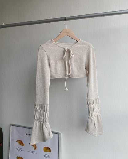 現貨 CD043 Flare Sleeve Crop Cardigan - Brown | Ivory