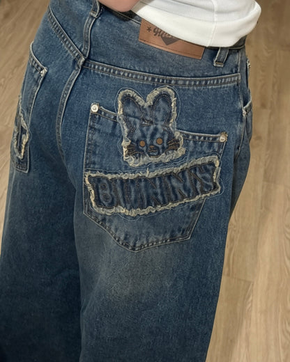 早鳥優惠🐰 JN069 Bunny Patchwork Banana Jeans
