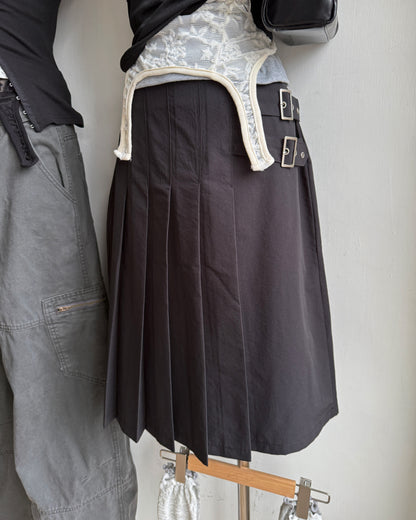 SK225 Pleated Skirt - Ivory | Black