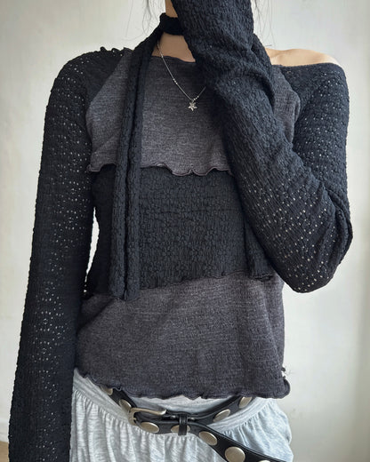 TP611 Textured Scarf Top - Mint | Black
