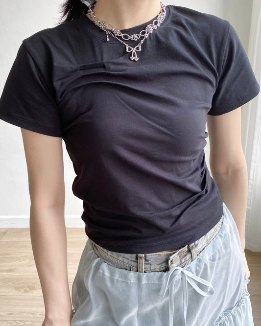 TP520 Pin-tuck Pleated Tee - Black | Navy | White