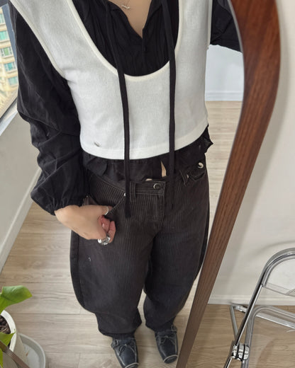 TP620 Pintuck Tie Blouse - Black | White