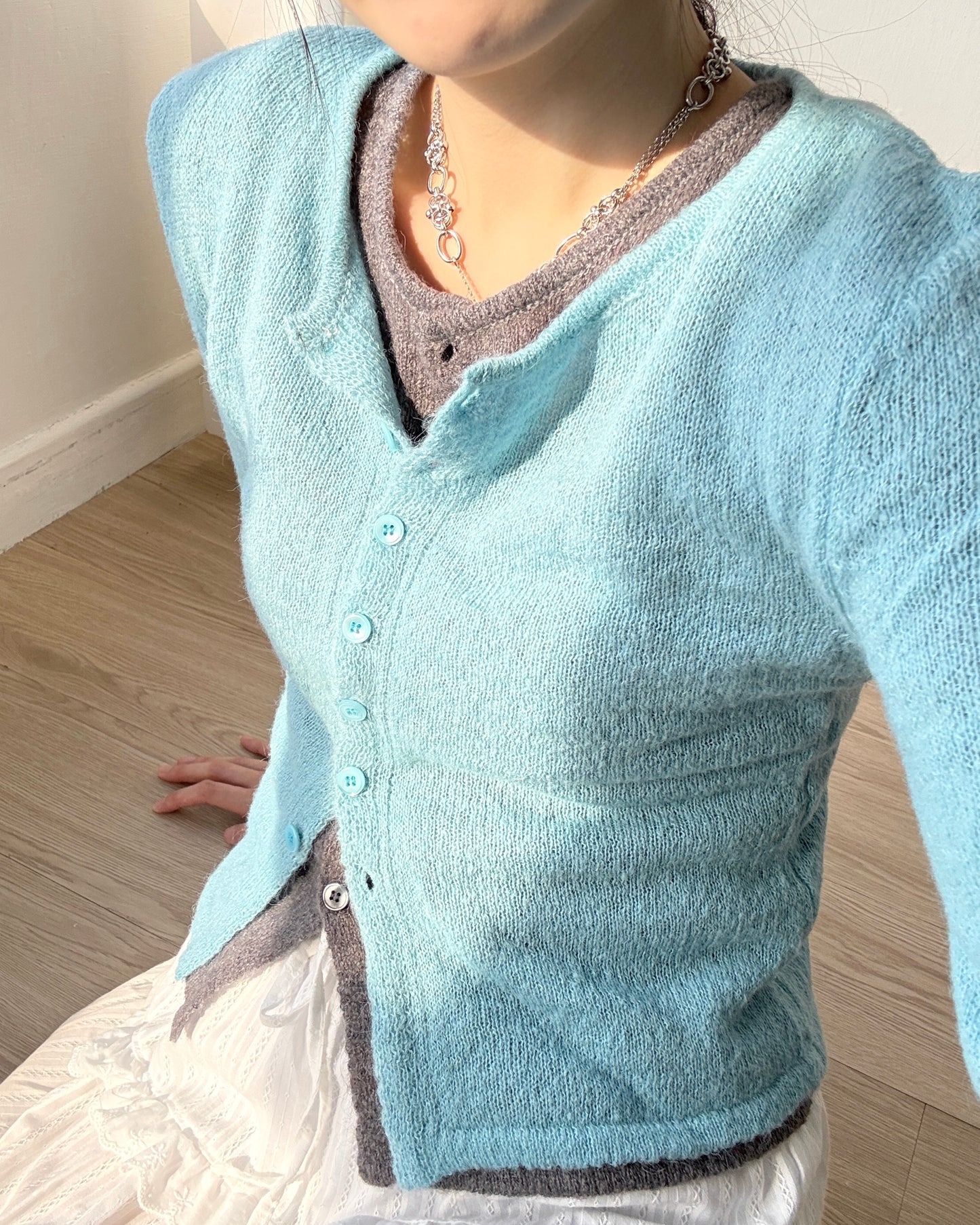 CD057 Alpaca Lily Cardigan - Purple | Turquoise | Gray