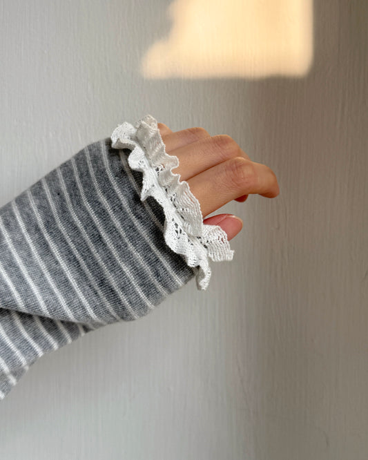 TP569 Striped Lace Top - Gray | Black