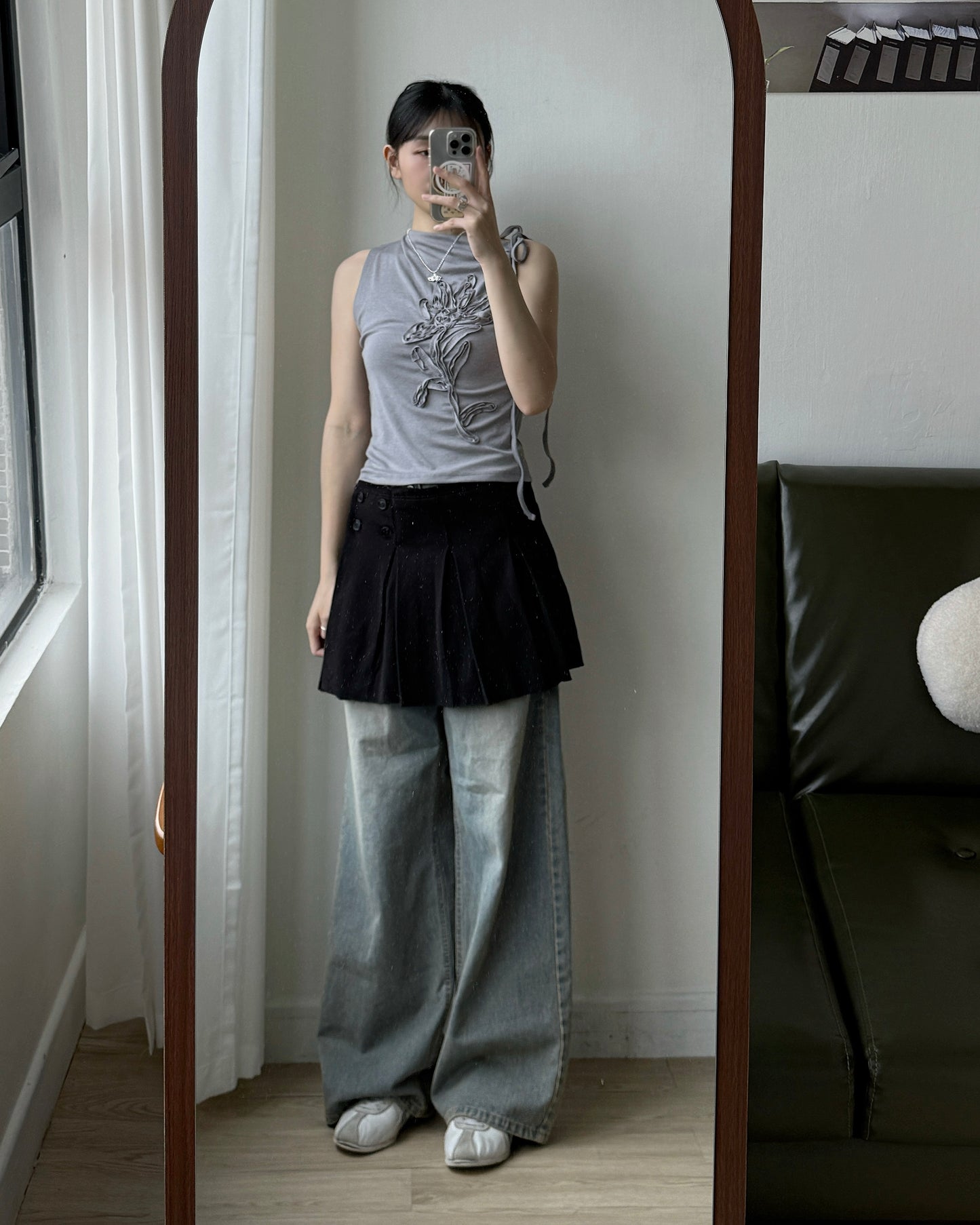 SK220 Pleated Skirt - Gray | Black