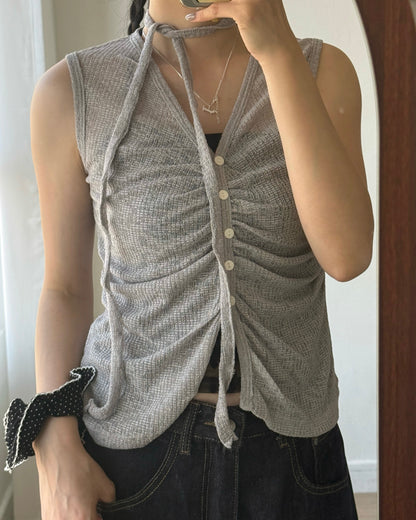VT312 Ruched Knit Vest - Light Blue | Gray | Black