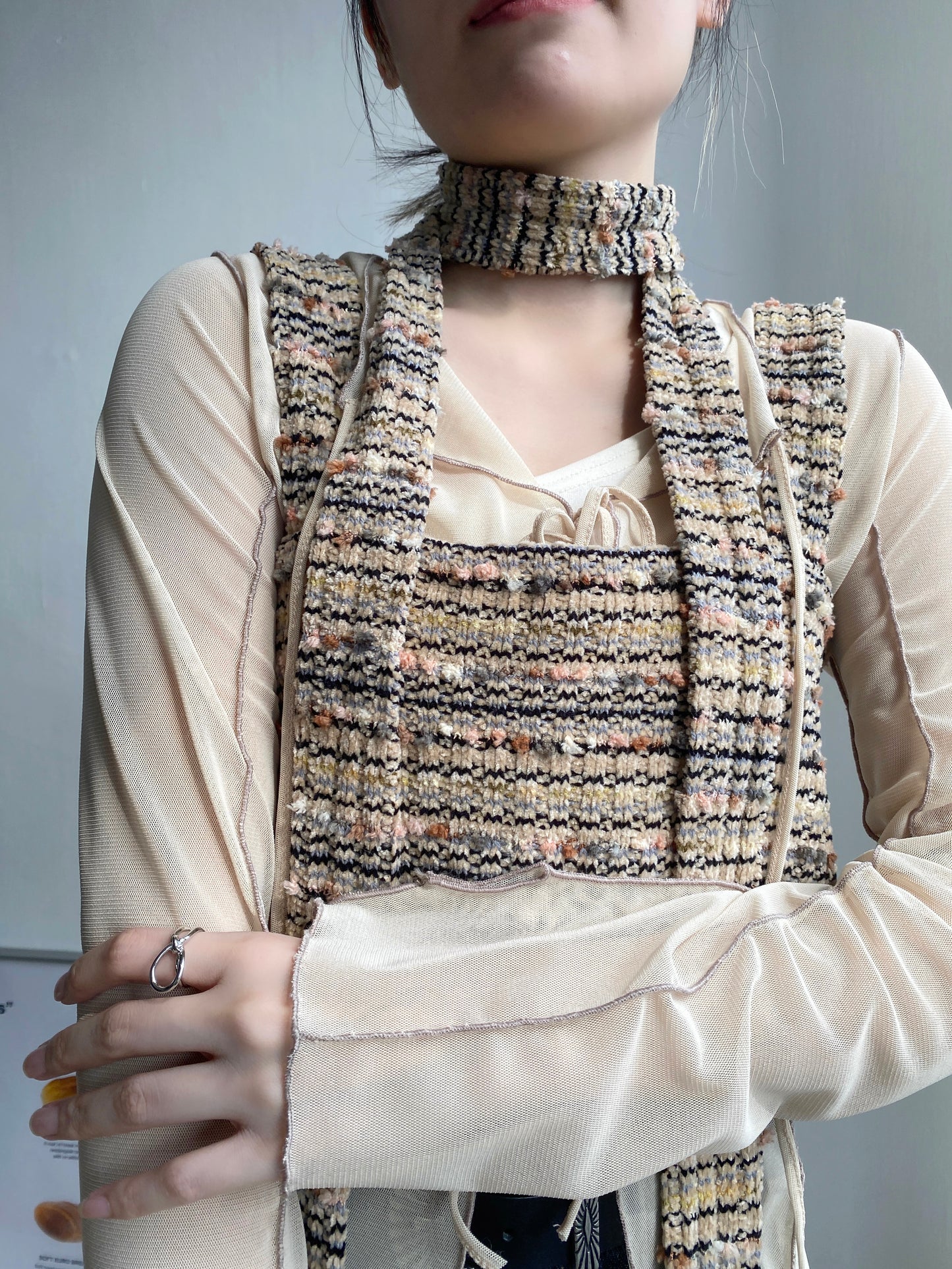現貨 VT227 Stripe Vest - Beige | Navy