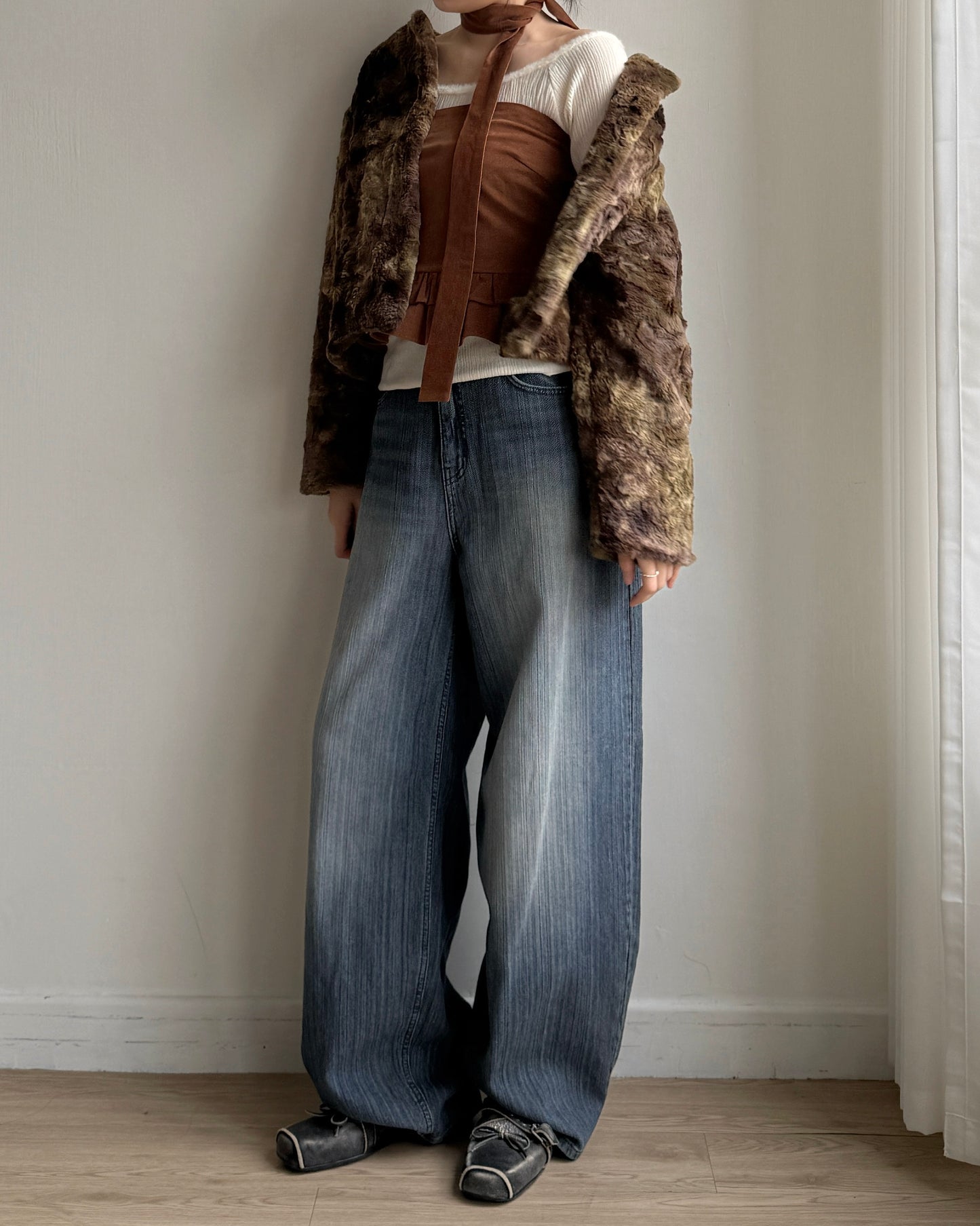 JK044 Mixed Fur Jacket - Khaki | Gray