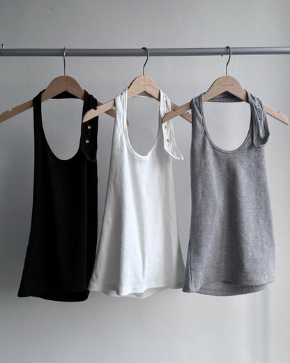 VT273 Hole Halter Top - Gray | White | Black