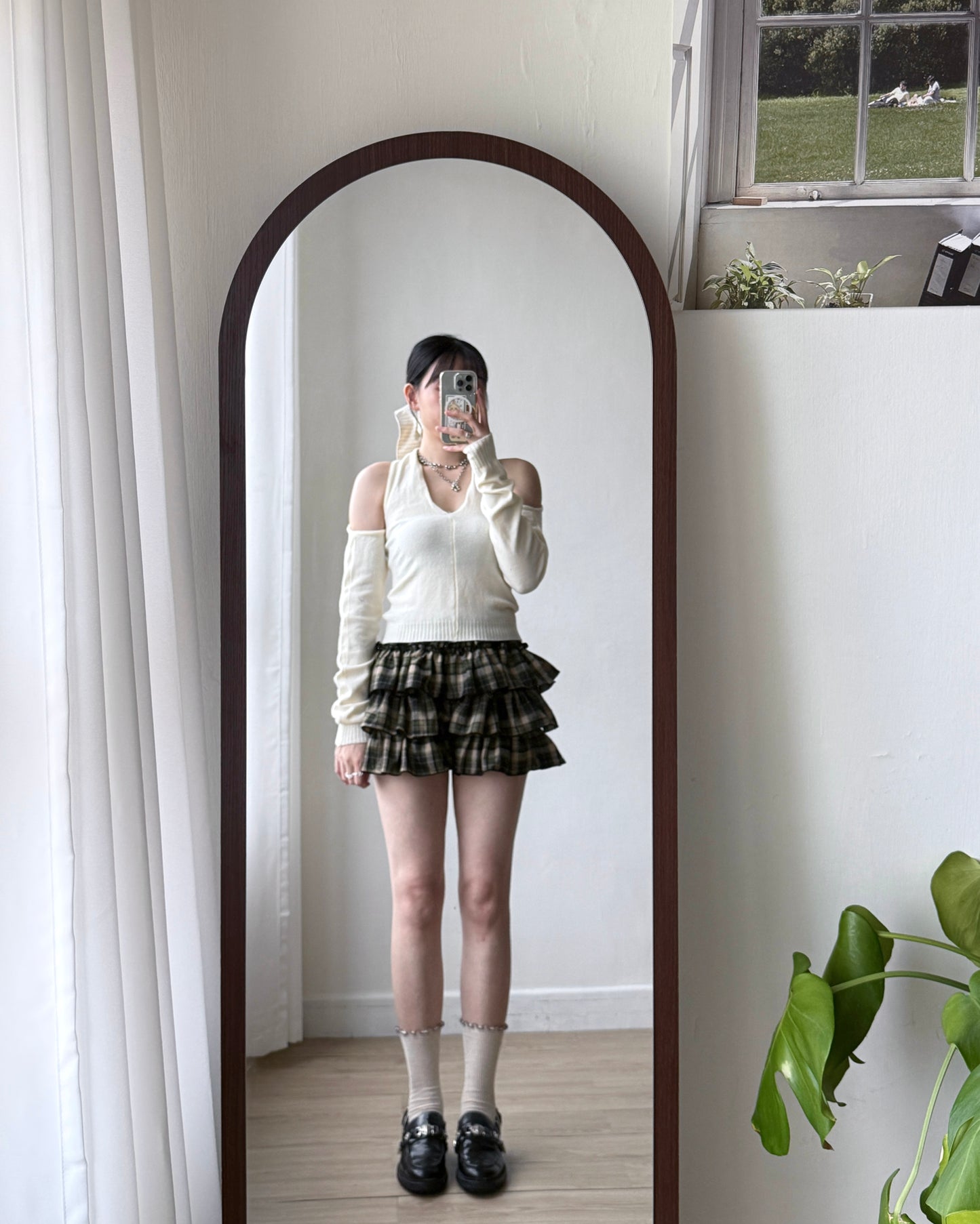 SK201 Checkered Skirt Pants - Khaki | Black