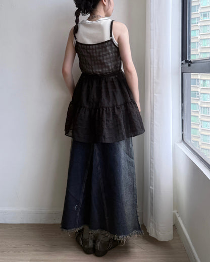 SK196 Dirty Crack Denim Skirt - Navy