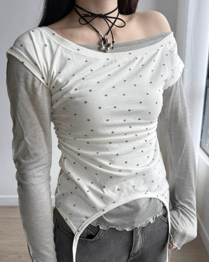 TP543 Star Shirring Top - White | Gray | Black