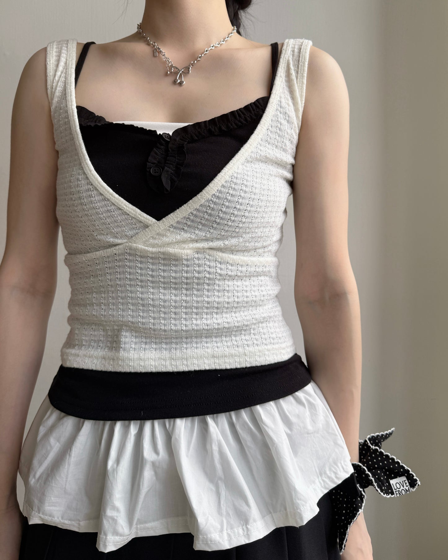 VT303 Frill Button Vest - Ivory | Khaki | Black