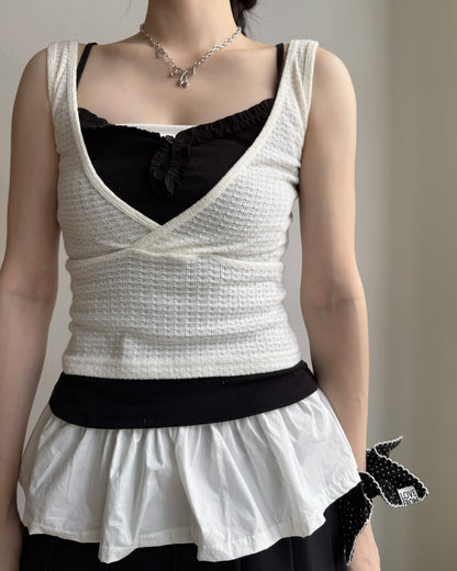 VT303 Frill Button Vest - Ivory | Khaki | Black