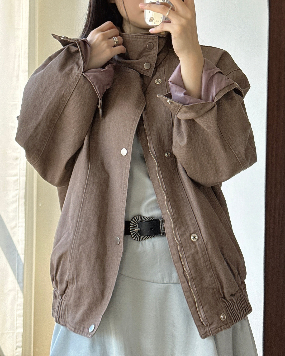 JK047 Amber Washed High Neck Jumper - Brown | Wine