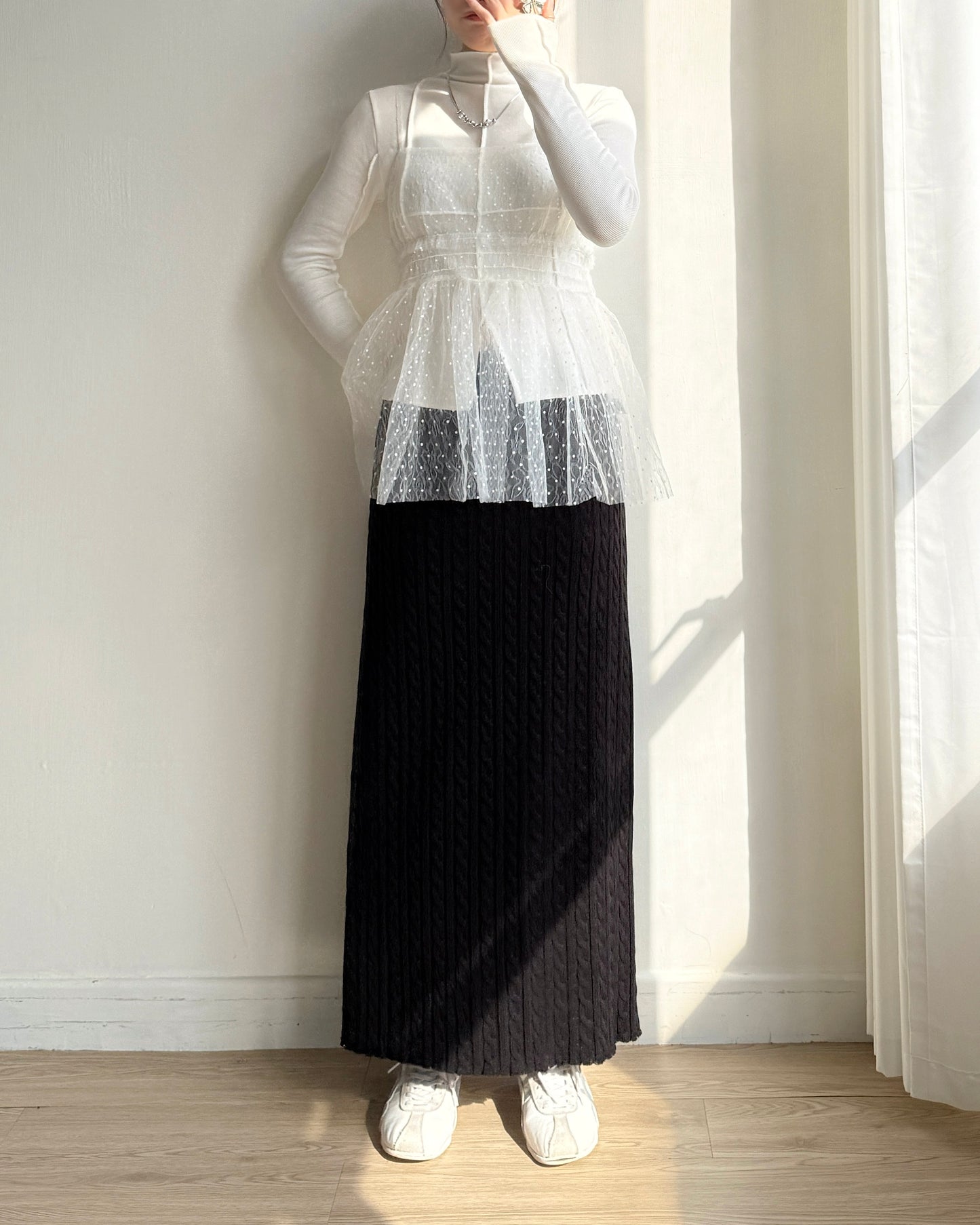 SK206 Cable Skirt - Ivory | Black