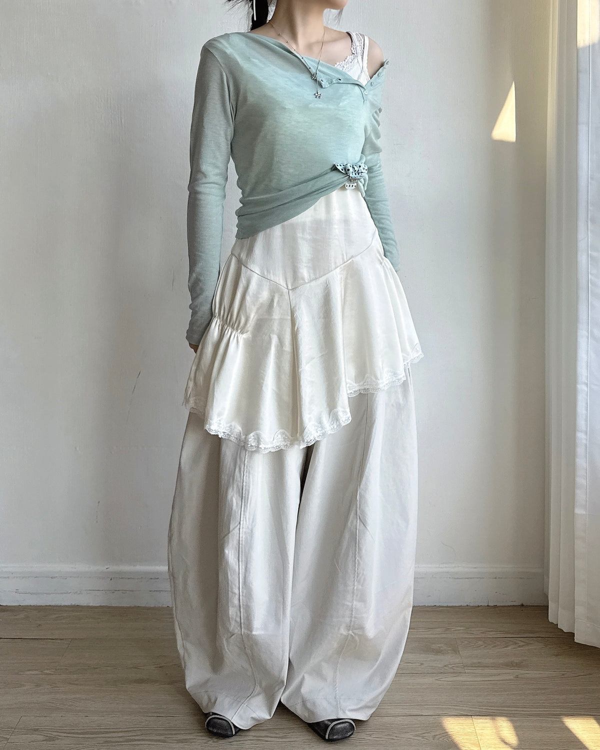 TP622 Ribbed Button Asym Top - Black | Gray | Plum | Charcoal | Mint | Ivory