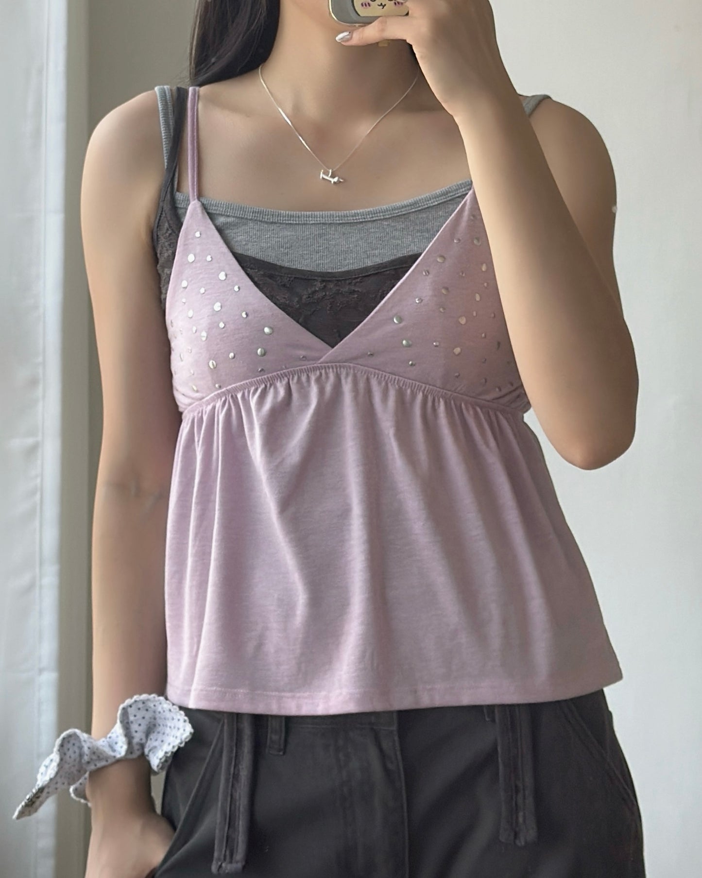 VT316 Lace Crop Top - Black | Charcoal | Ivory
