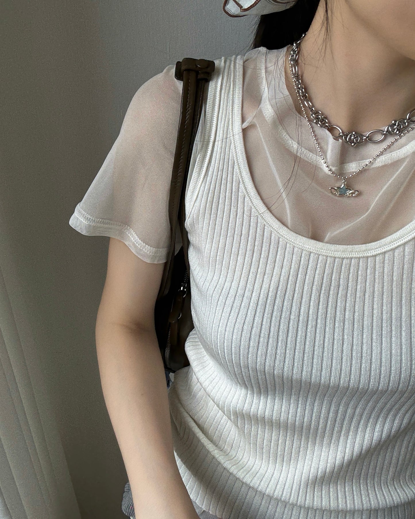 TP587 Sheer Top Set - White | Red