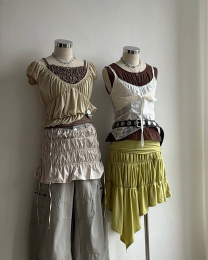 VT322 Salt Shirring Vest - Green | Brown