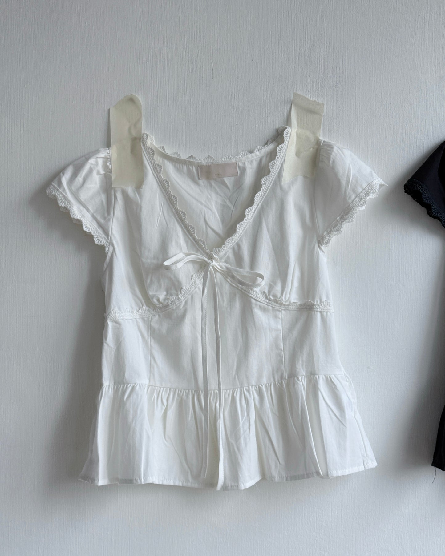 TP598 Lace Flared Blouse - White | Navy