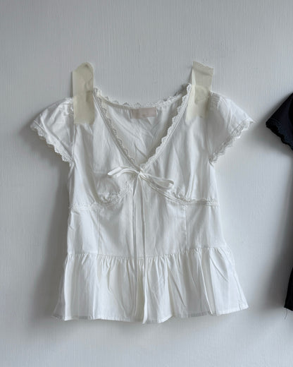 TP598 Lace Flared Blouse - White | Navy