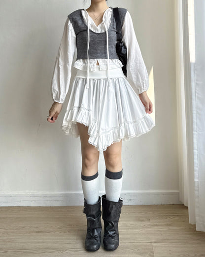 TP620 Pintuck Tie Blouse - Black | White