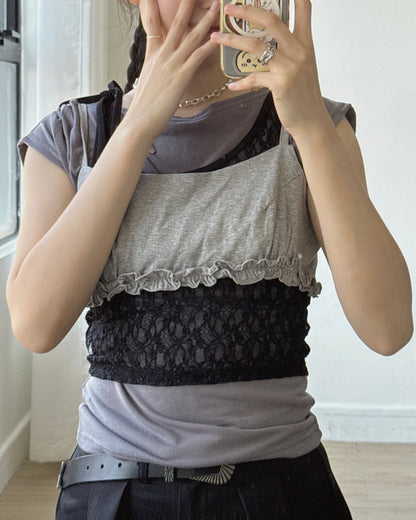 VT323 Ruffle Mini Vest - White | Gray