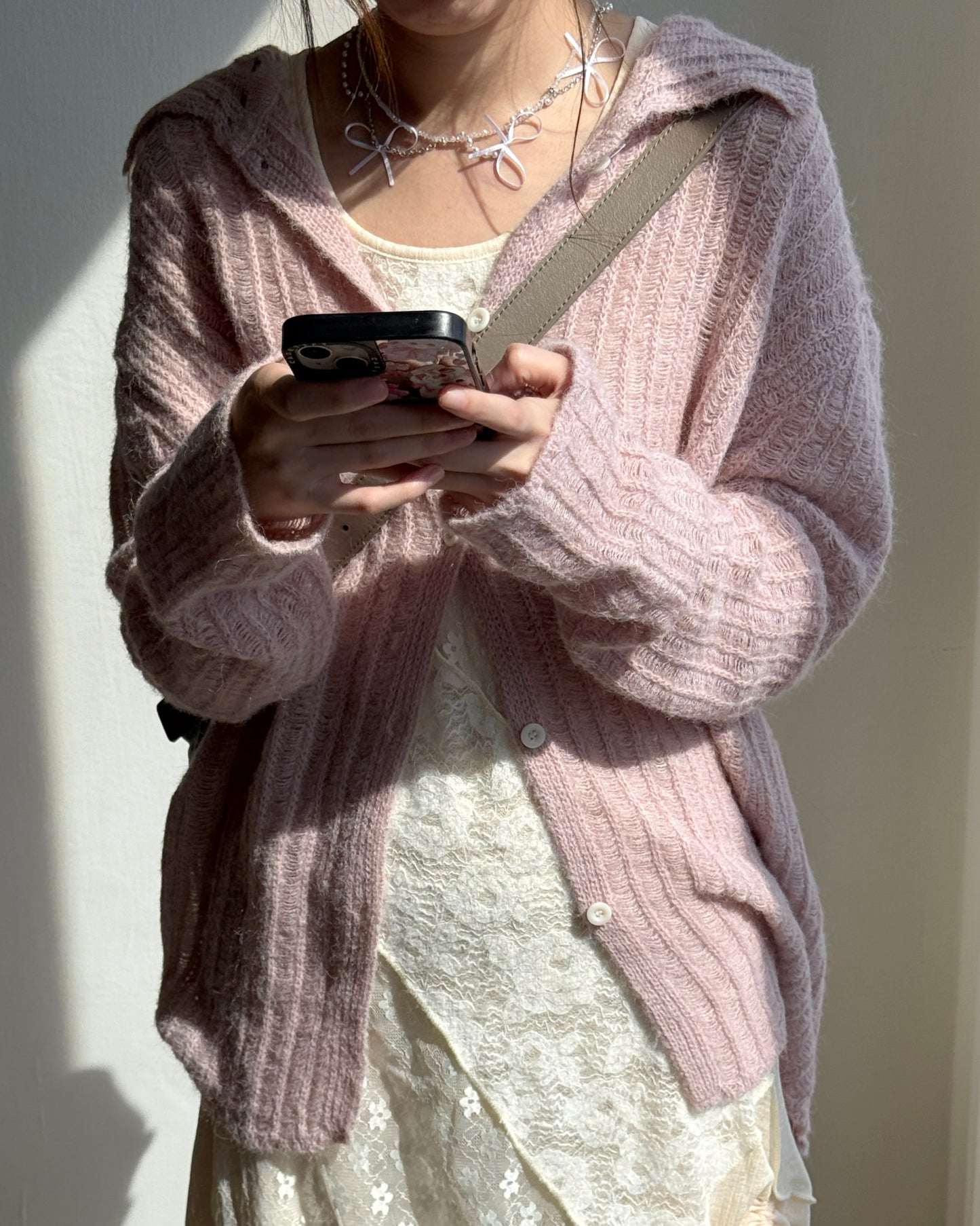 CD058 Fleur Cardigan - Gray | Pink