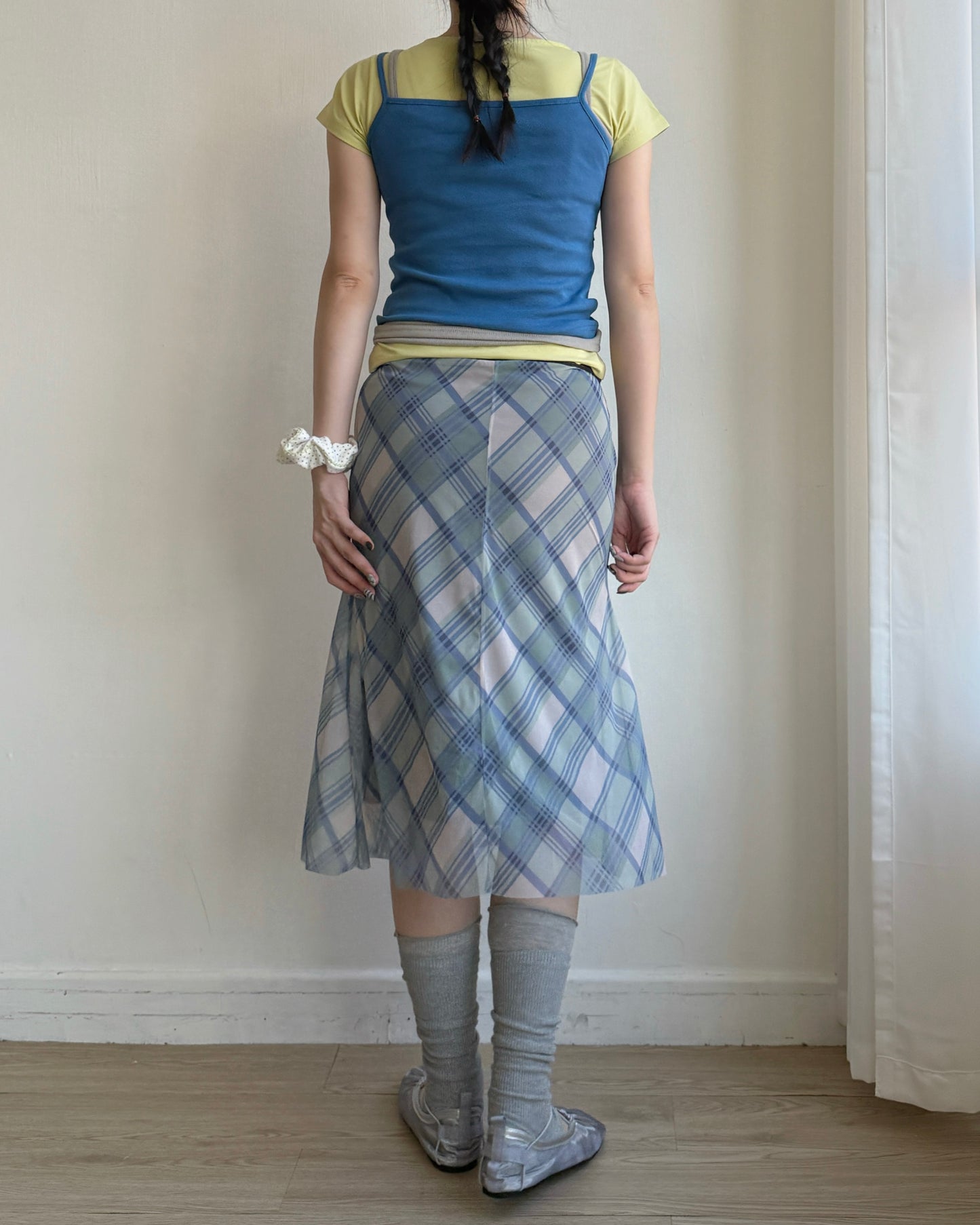 SK226 Checked Midi Skirt - Blue | Beige