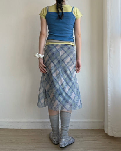 SK226 Checked Midi Skirt - Blue | Beige
