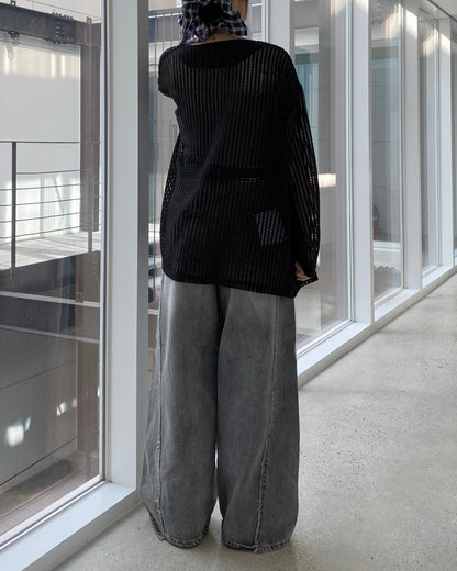 CD052 Meshed Cardigan - Ivory | Black