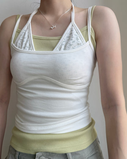VT309 Floral Layer Vest - White | Green | Navy