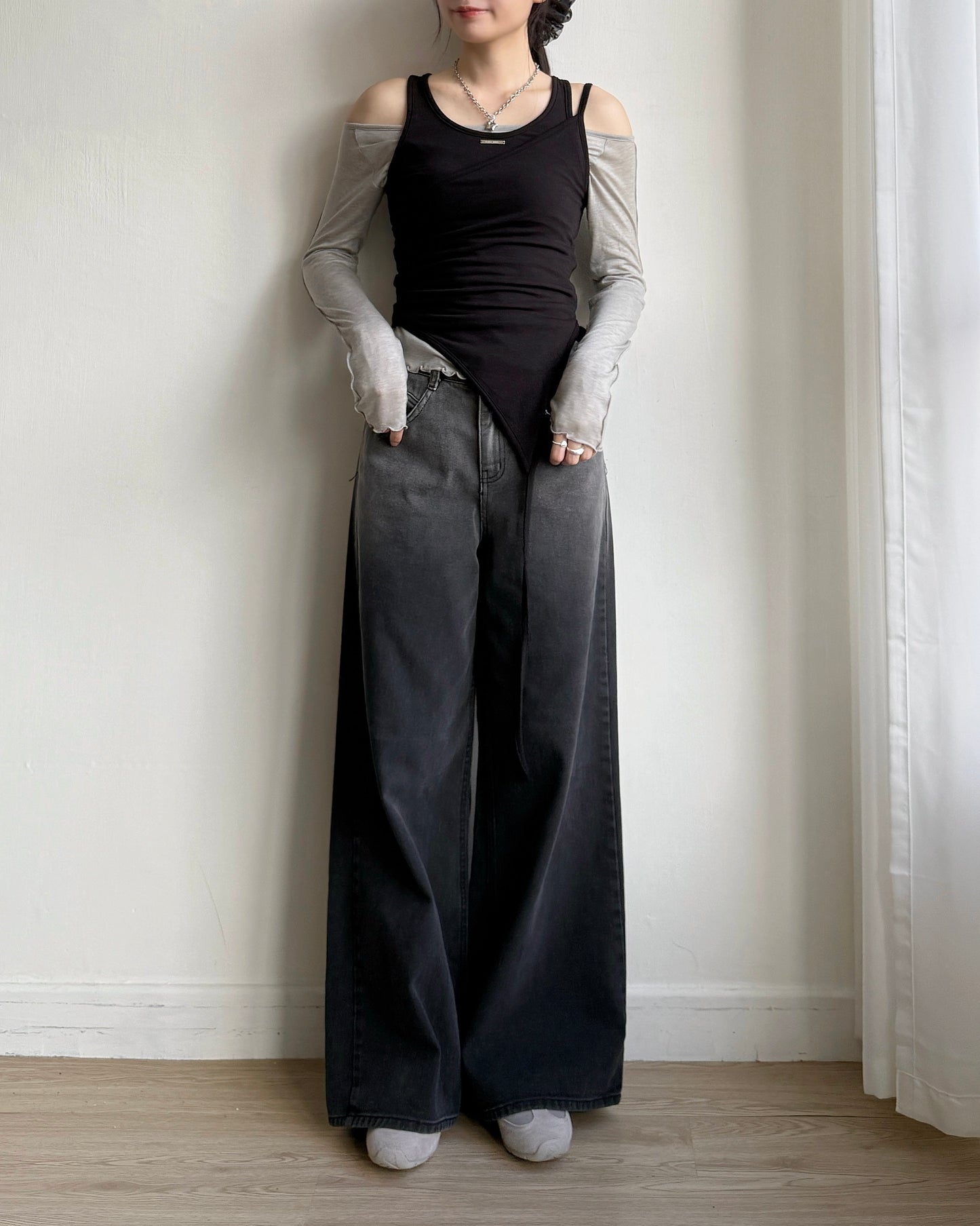 🩵牛仔褲限定優惠 JN060 Washed Wide Jeans - Brown | Drak Gray