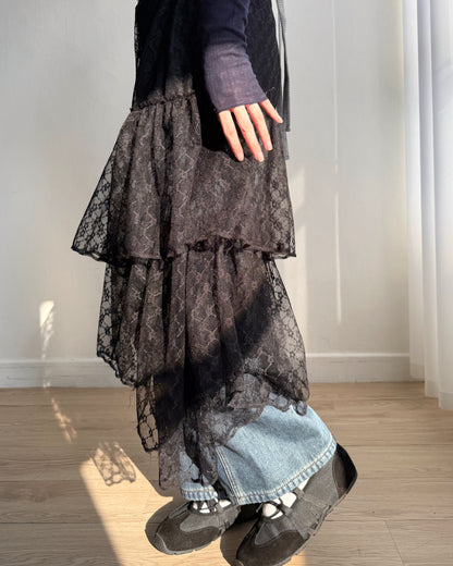 SK209 Lace Layer Skirt - White | Black