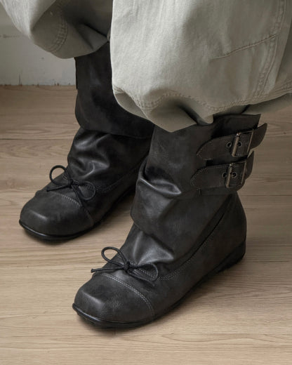 🛎️早鳥限時優惠 SH028 Vintage Washed Buckle Shirring boot