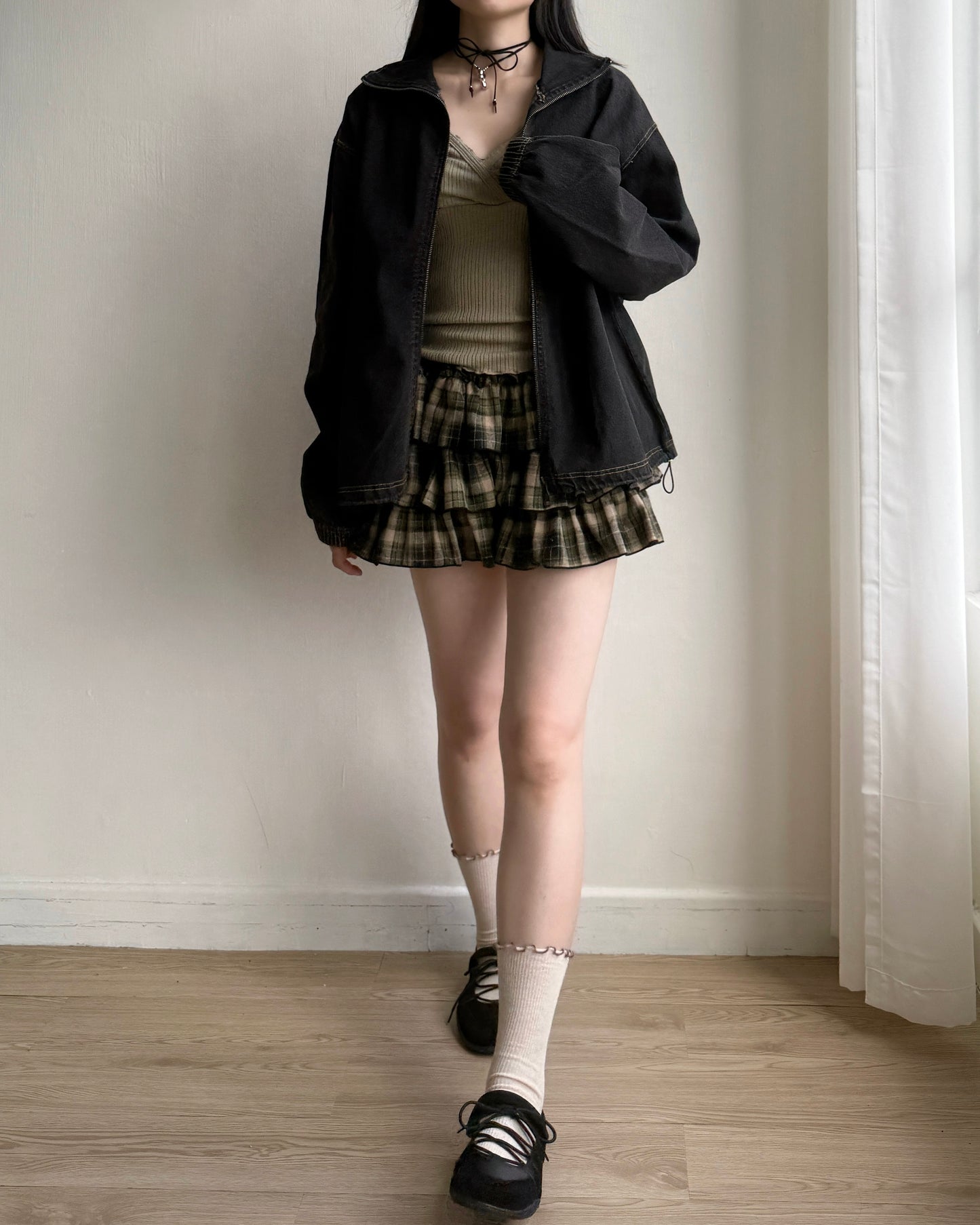 SK201 Checkered Skirt Pants - Khaki | Black