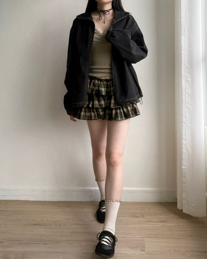 SK201 Checkered Skirt Pants - Khaki | Black