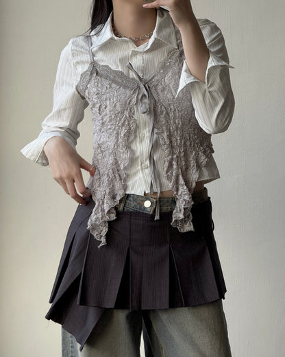 VT281 Lace Frill Vest - Ivory | Gray | Black