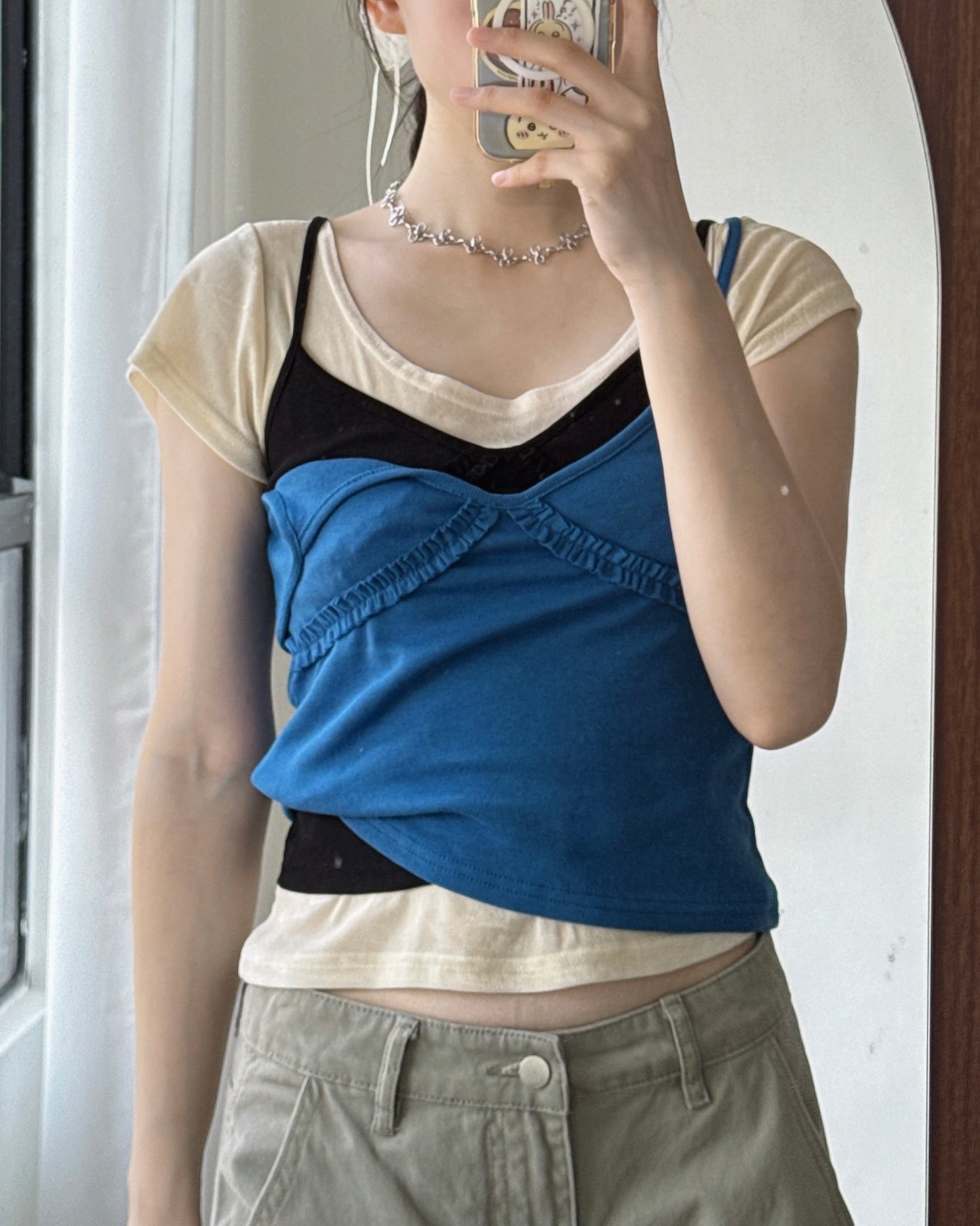TP607 Velvet 2way TEE - Ivory | Brown | Charcoal