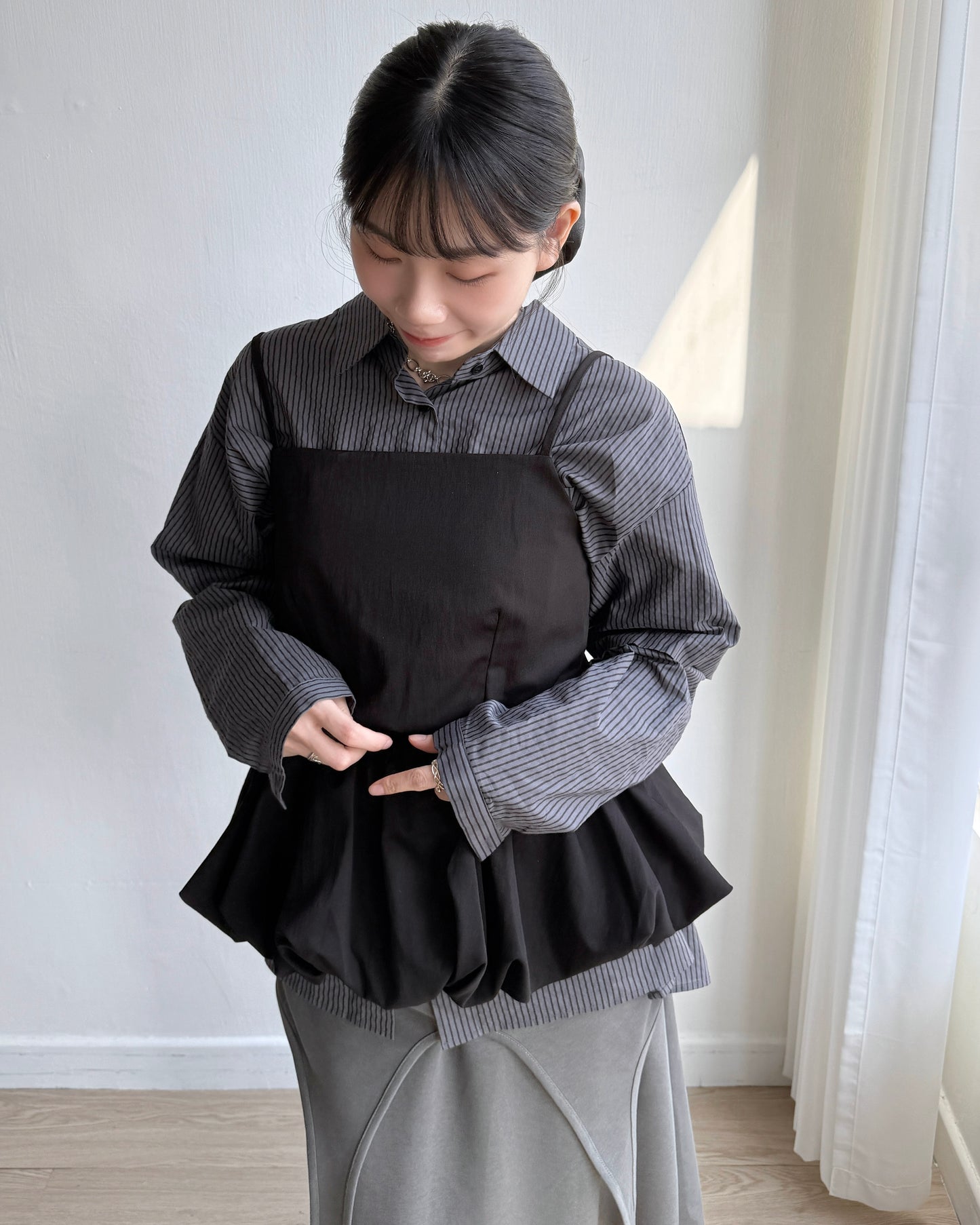 TP551 Layered Shirt - Beige | Navy