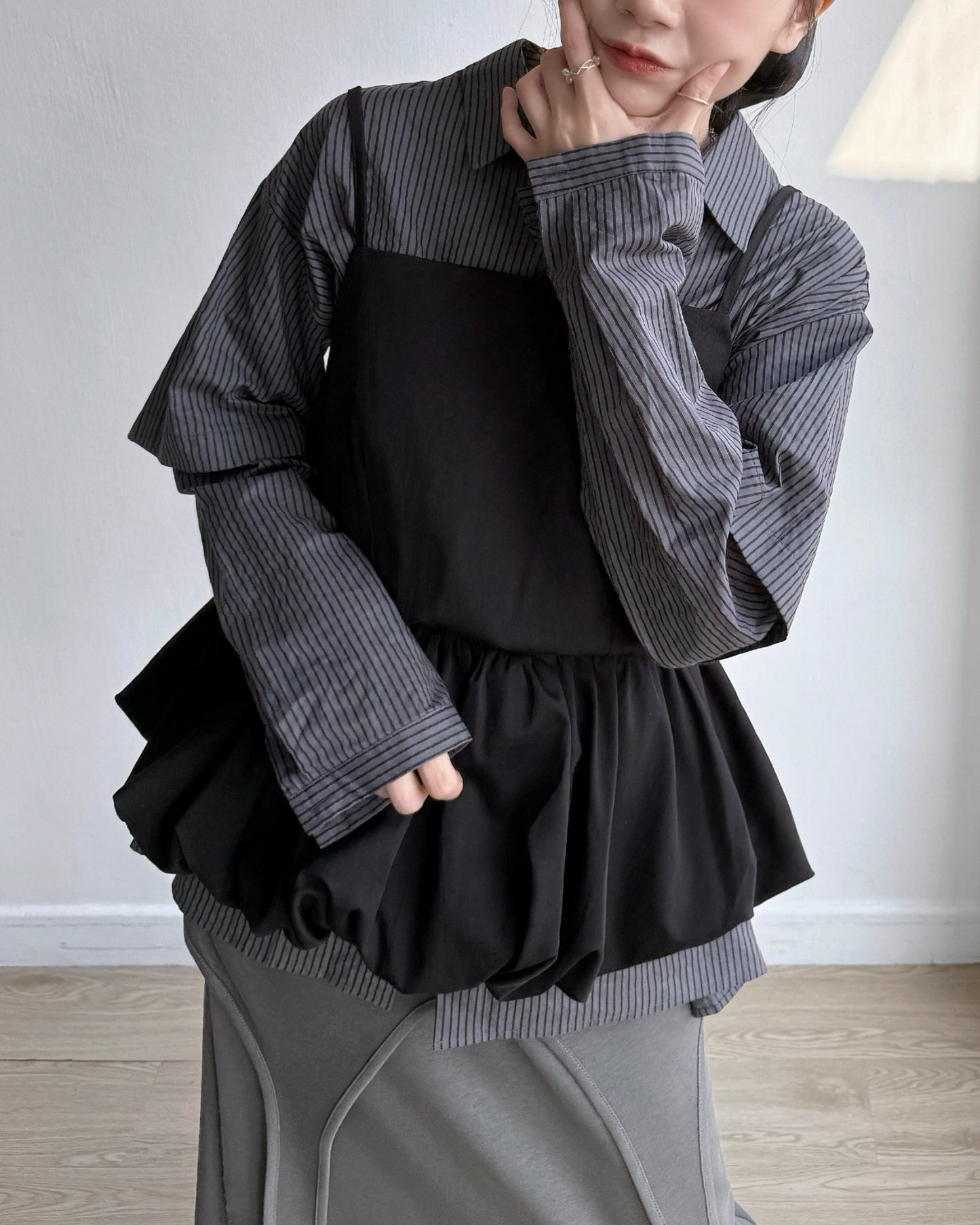 TP551 Layered Shirt - Beige | Navy