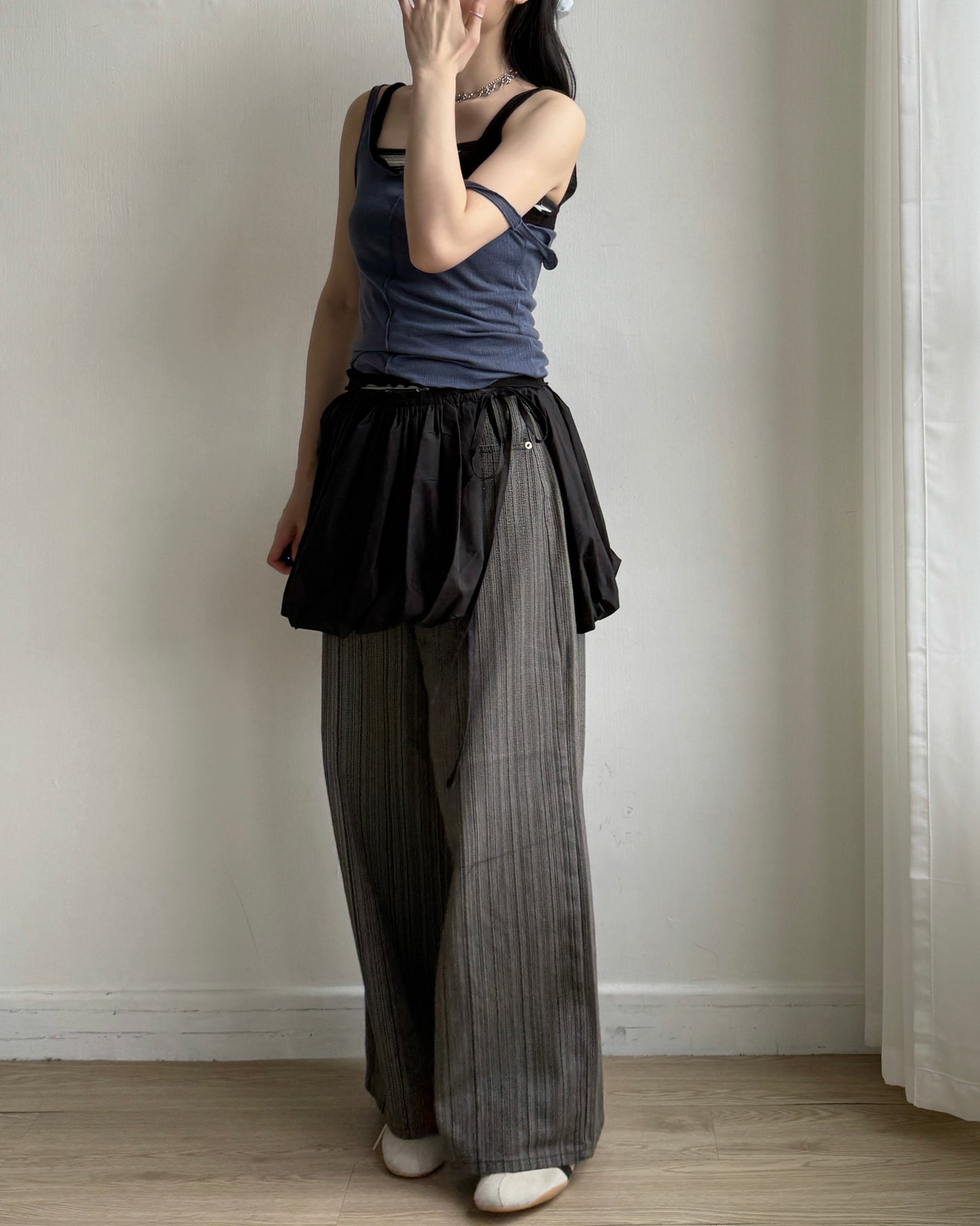 PT083 Striped Cotton Pants - Ivory | Navy