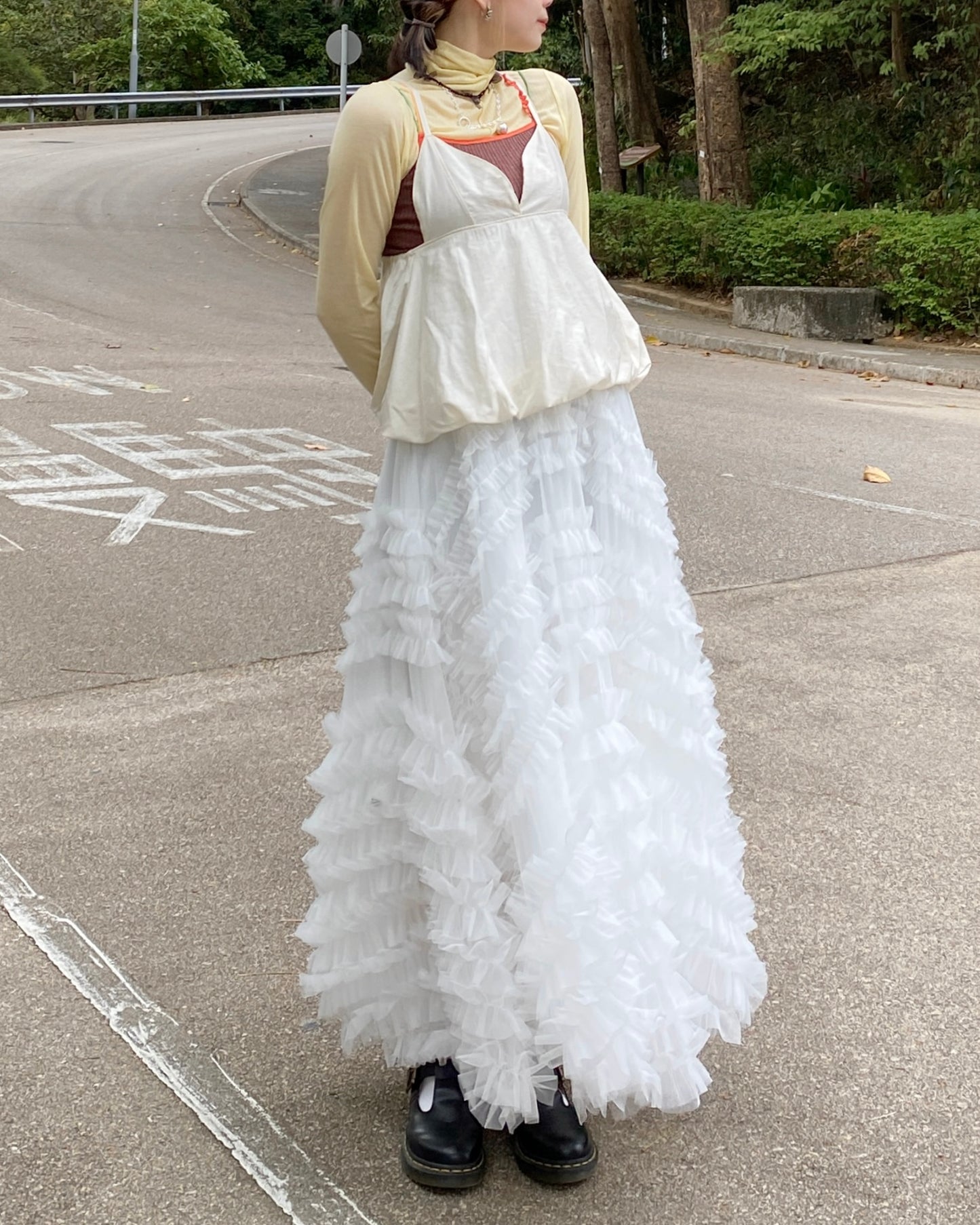SK182 Bun Frill Skirt - White | Gray | Black