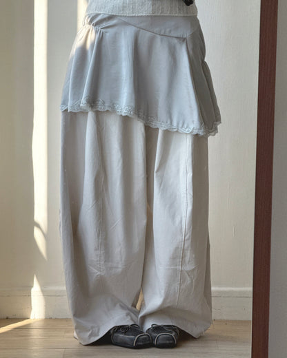 PT086 Balloon Wide Pants - Ivory | Black