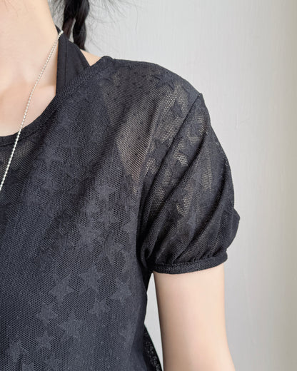 TP595 Star Sheer Blouse - White | Black